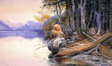 インディアン・キャンプ・レイク・マクドナルド・インディアンズ チャールズ・マリオン・ラッセル インディアナ州 Oil Paintings